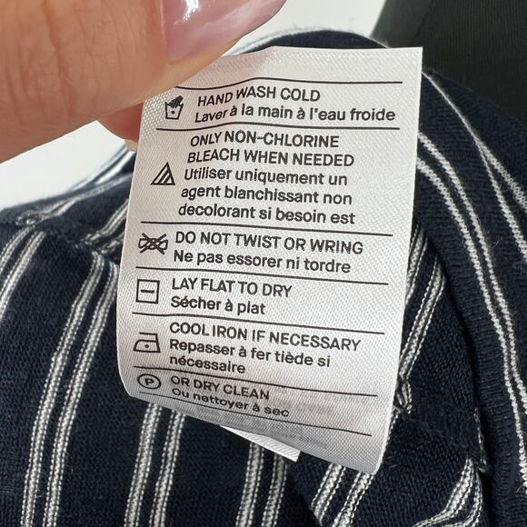 VINCE Navy White Top Linen Striped Henley Neck Short Sleeve Classic Size Large L - Picture 11 of 11